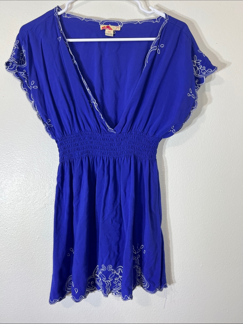 No. 21 Cobalt Blue Embroidered V-Neck Blouse